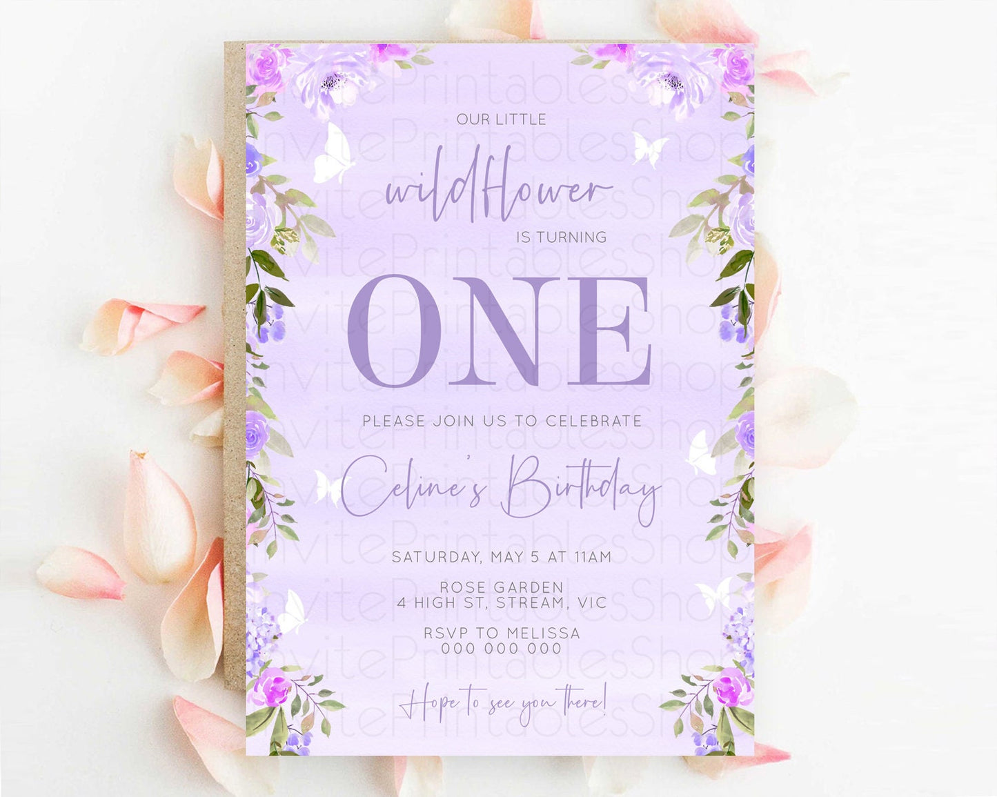 Secret Garden Invitation Wildflower Birthday Invitation Pastel Flowers Invite Enchanted Garden Boho Floral 3rd 2nd First Birthday D10719