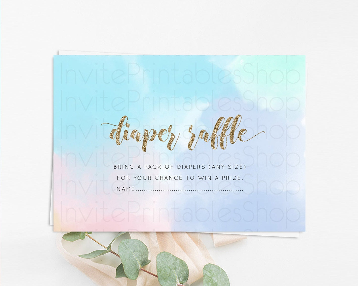 Pastel Diaper Raffle Card Pastel Rainbow Diaper Raffle Insert Colorful Ombre Watercolor Diaper Ticket Confetti Glitter Raffle Game D10378