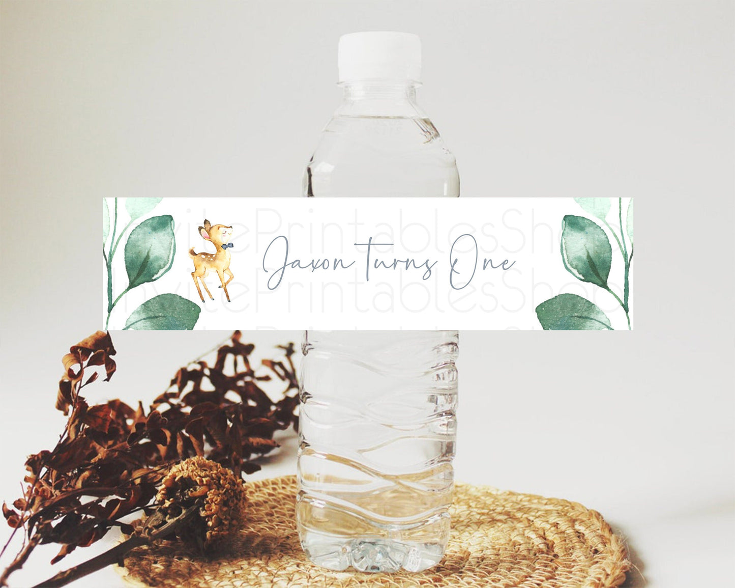 Fawn Deer Water Label Template Pastel Floral Deer Enchanted Forest Butterfly Party Decor Birthday Baptism Baby Shower Bridal Shower D10767