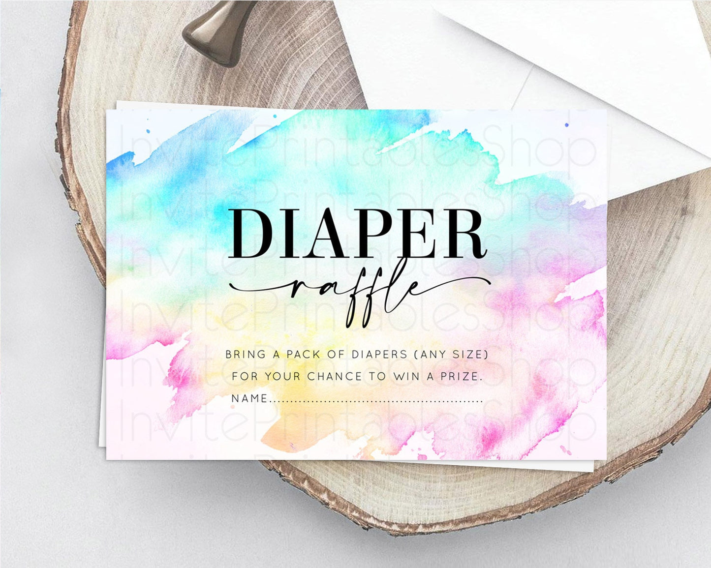 Pastel Diaper Raffle Card Pastel Rainbow Diaper Raffle Insert Colorful Ombre Watercolor Diaper Ticket Confetti Glitter Raffle Game D11020