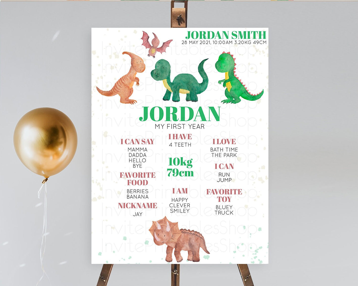 Dinosaur First Birthday Milestone Board Dinosaur Volcano Milestone Poster Watercolor Volcano T-Rex Raptor Jurassic 1st Birthday Sign D10153