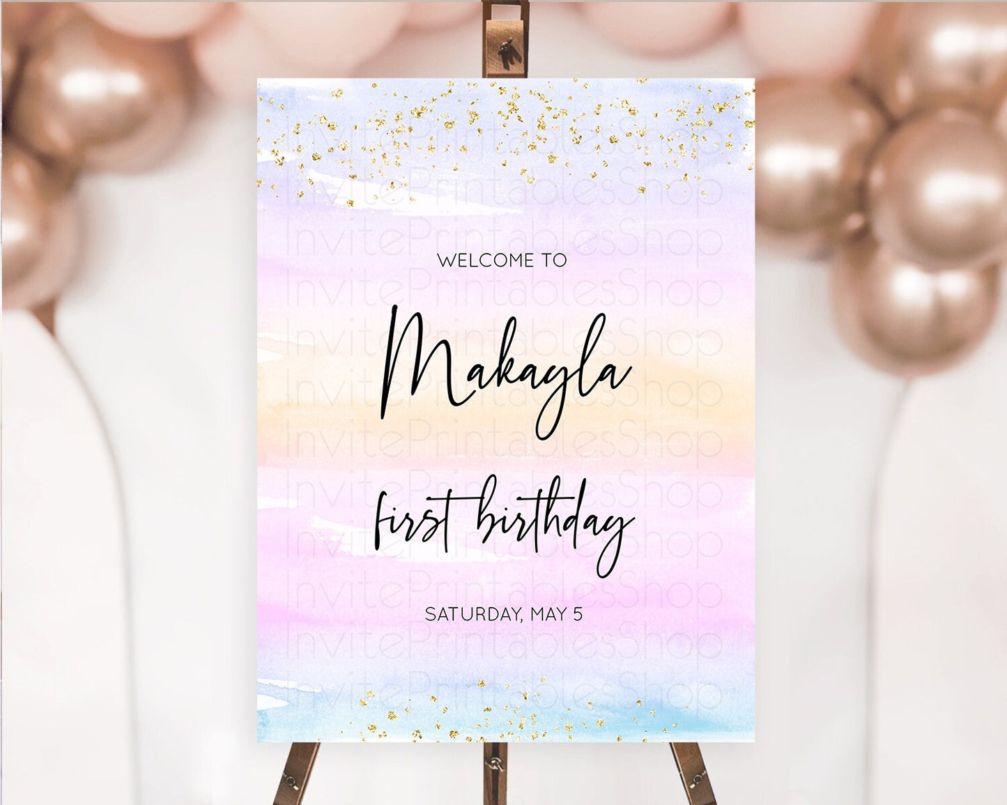 Pastel Welcome Sign Pastel Rainbow Welcome Sign Colorful Rainbow Confetti Watercolor Glitter Pastel First Birthday Welcome Sign D10594