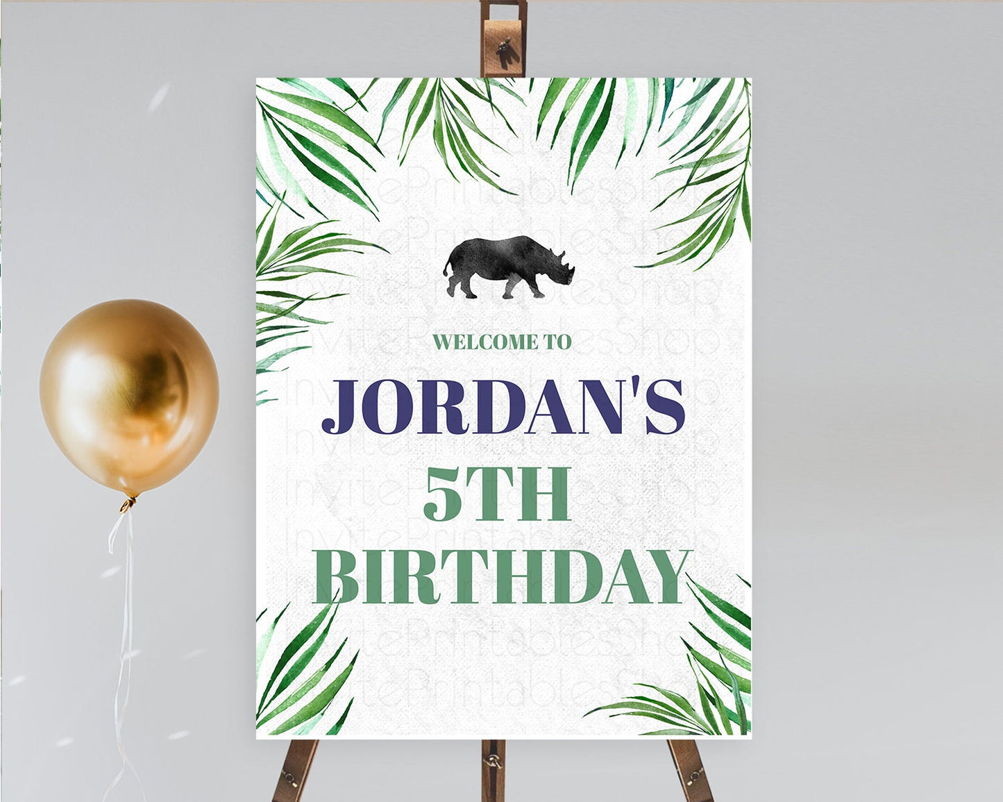 Rhino Welcome Sign Rhino Welcome Board Rhino Welcome Poster Dried Palm Fern Safari Party Decor Rhino First Birthday Welcome Sign D10843