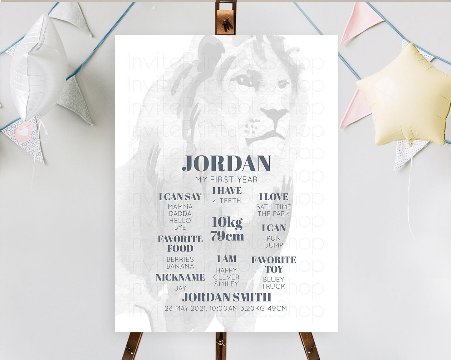 Lion First Birthday Milestone Board Lion Milestone Poster Lion Decor Safari Adventure Palm Leaf Lion First Birthday Welcome Sign D10299