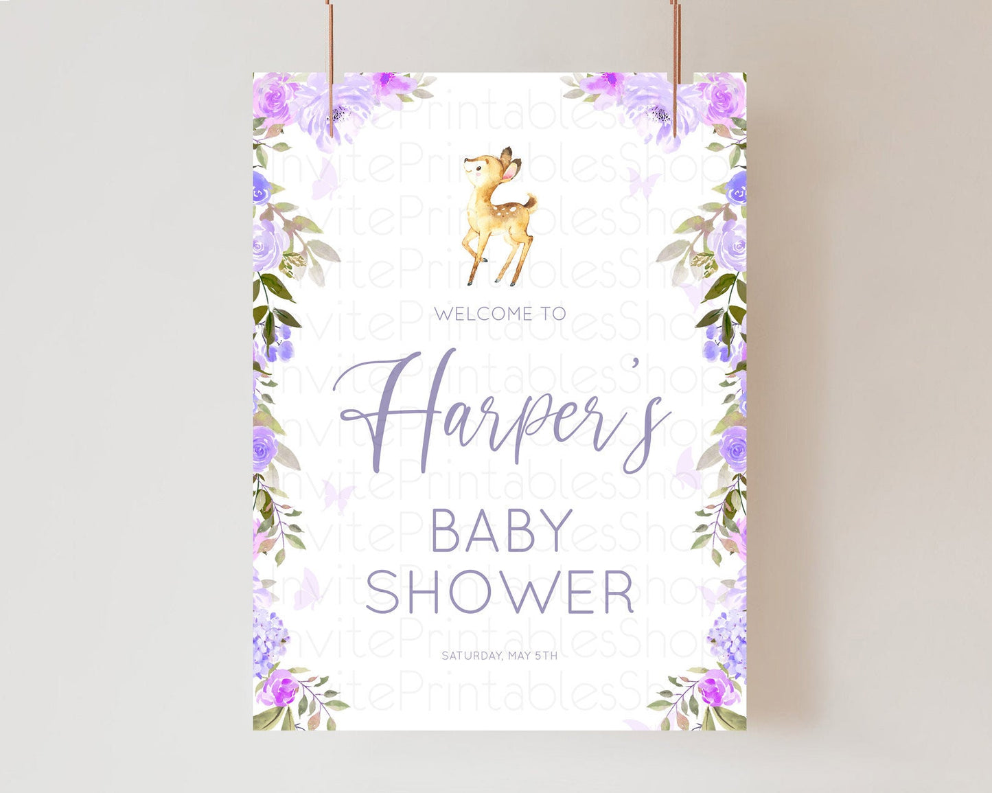 Fawn Baby Shower Welcome Sign Deer Welcome Board Floral Deer Welcome Poster Enchanted Forest Butterfly Pastel Floral Welcome Sign D10916