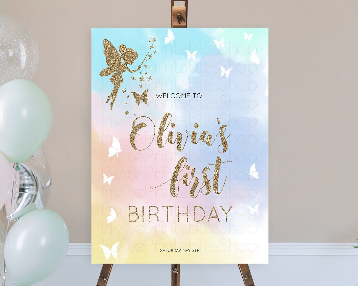 Fairy Welcome Sign Fairy Welcome Board Enchanted Garden Pastel Floral Butterfly Decor Secret Garden First Birthday Welcome Sign D10894