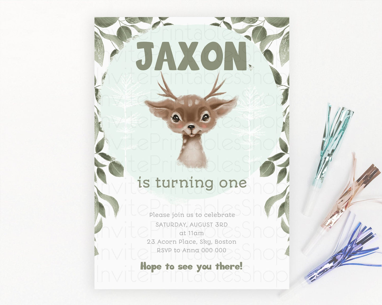 Fawn Birthday Invitation Deer Birthday Invitation Enchanted Forest Party Butterfly Pastel Flowers Whimsical 2nd 1st First Birthday D10191