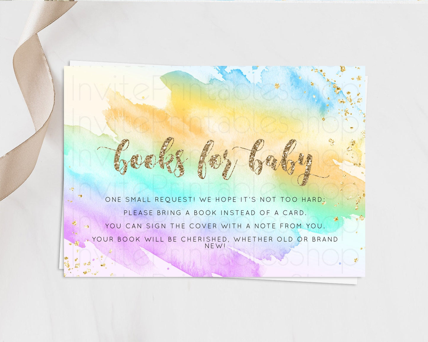 Pastel Books For Baby Card Pastel Rainbow Book Insert Colorful Ombre Watercolor Book Card Confetti Glitter Baby Book Poem Request D10426