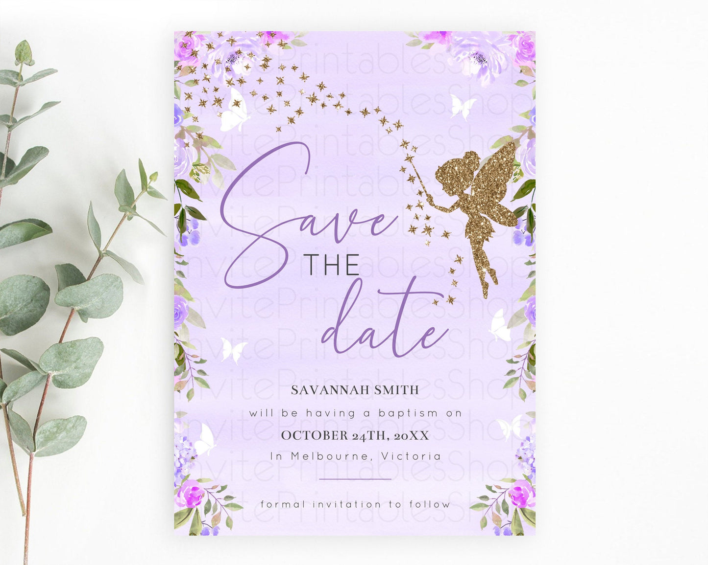 Fairy Save The Date Template Enchanted Garden Pastel Floral Butterfly Party Secret Garden Birthday Baptism Baby Shower Bridal Shower D10910