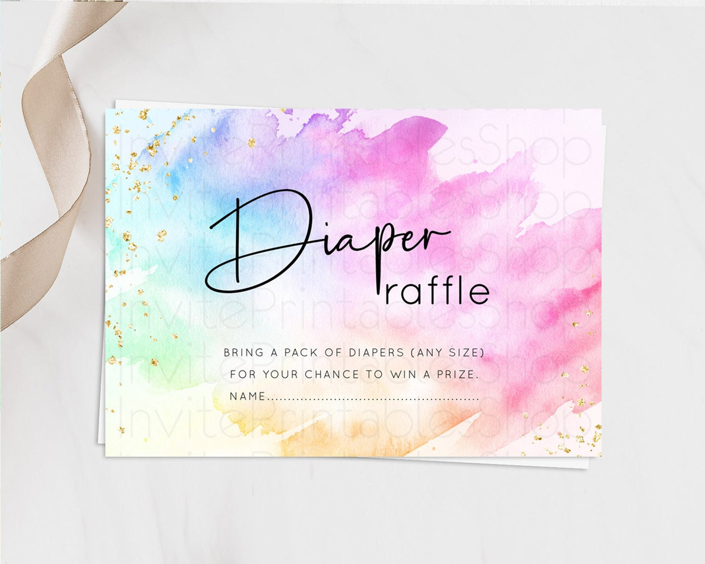 Pastel Diaper Raffle Card Pastel Rainbow Diaper Raffle Insert Colorful Ombre Watercolor Diaper Ticket Confetti Glitter Raffle Game D10449