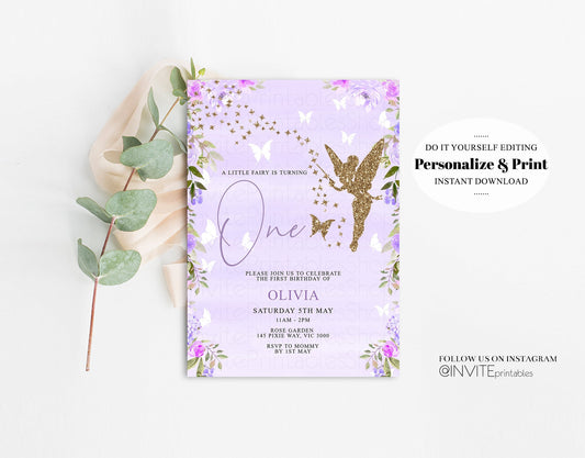 Editable Fairy Birthday Invitations Garden Fairy Invites Tinkerbell Floral G
