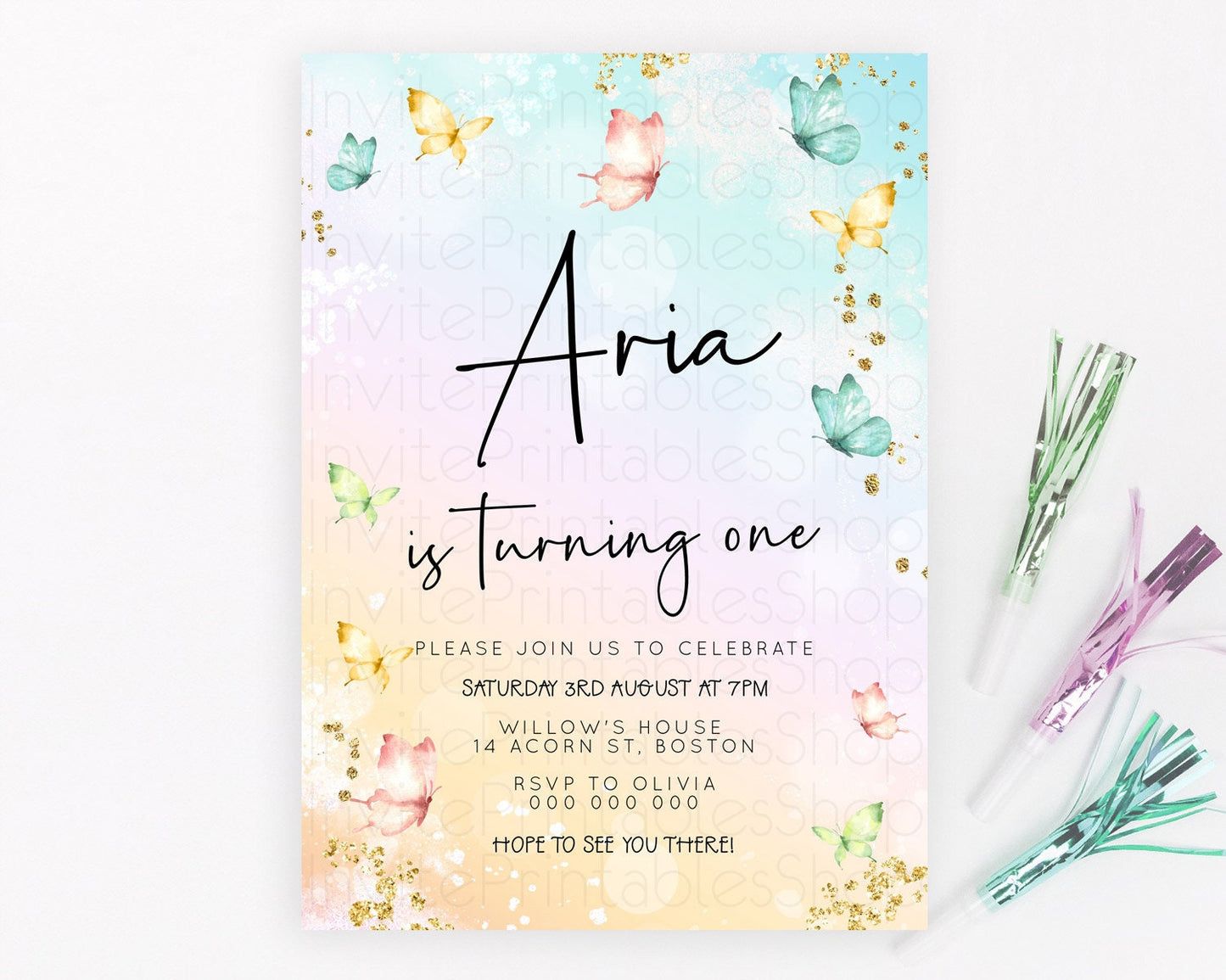 Editable Pastel Butterfly Birthday Invitation Butterfly Birthday Invitation