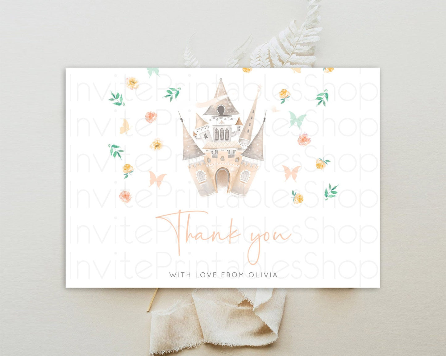 Princess Thank You Castle Thank You Card Secret Garden Birthday Thank You Card Enchanted Castle Pastel Floral Teacher Thank You Card D10363