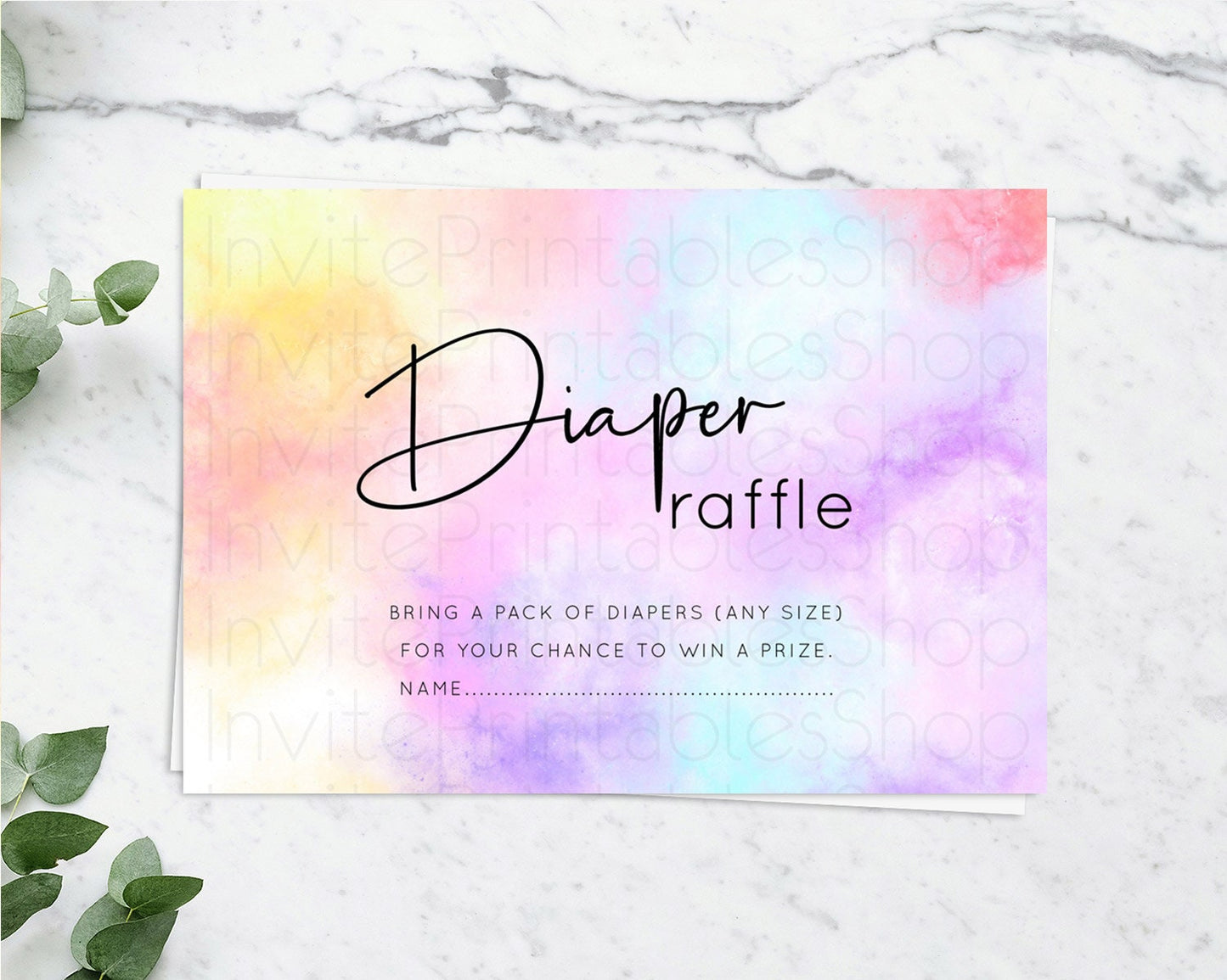 Pastel Diaper Raffle Card Pastel Rainbow Diaper Raffle Insert Colorful Ombre Watercolor Diaper Ticket Confetti Glitter Raffle Game D10438