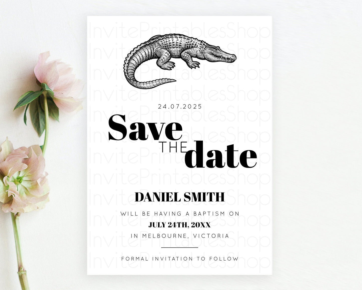 Croc Gator Save The Date Template Croc Gator Party Save The Date Safari Adventure Croc Gator Minimal Theme 1st Birthday Baptism D10286