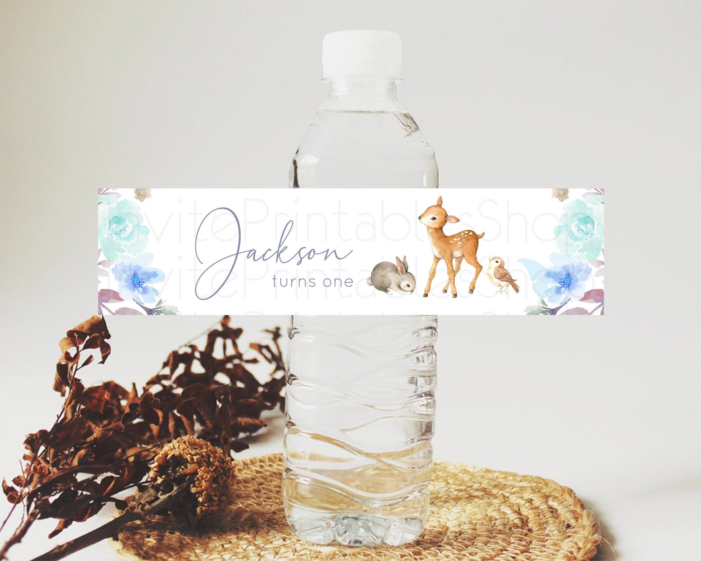 Fawn Deer Water Label Template Pastel Floral Deer Enchanted Forest Butterfly Party Decor Birthday Baptism Baby Shower Bridal Shower D10929