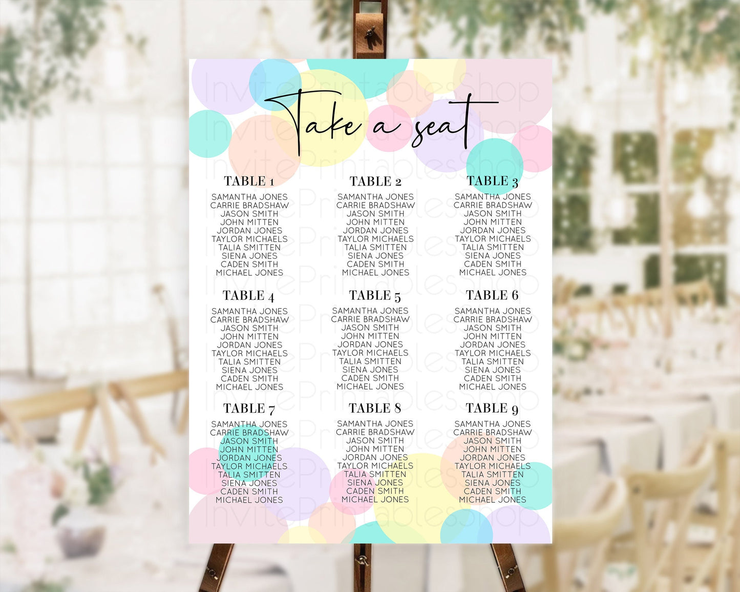 Editable Pastel Seating Chart Pastel Confetti Seating Chart Bubbles Sprinkle