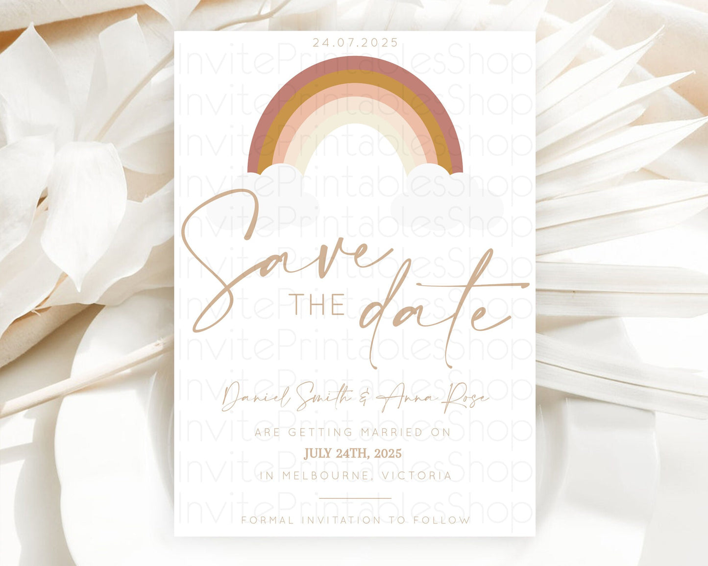 Pastel Rainbow Save The Date Template Boho Colorful Rainbow Party Rainbow Baby Theme For 1st Birthday Baptism Baby Shower Wedding D10122