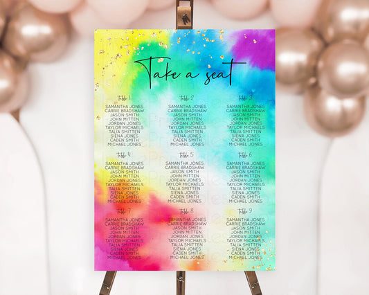 Editable Tie Dye Seating Chart Rainbow Tie Dye Seating Chart Rainbow Colorfu