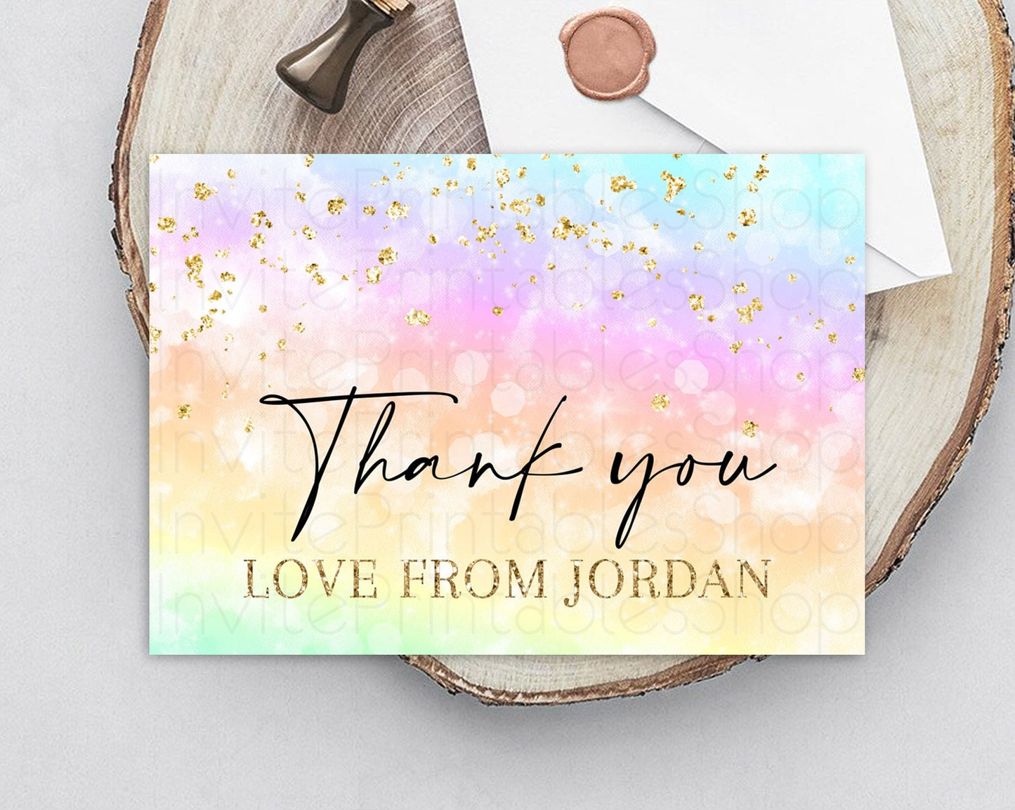 Pastel Thank You Rainbow Thank You Card Colorful Pastel Birthday Thank You Card Confetti Watercolor Pastel Teacher Thank You Cards D10647