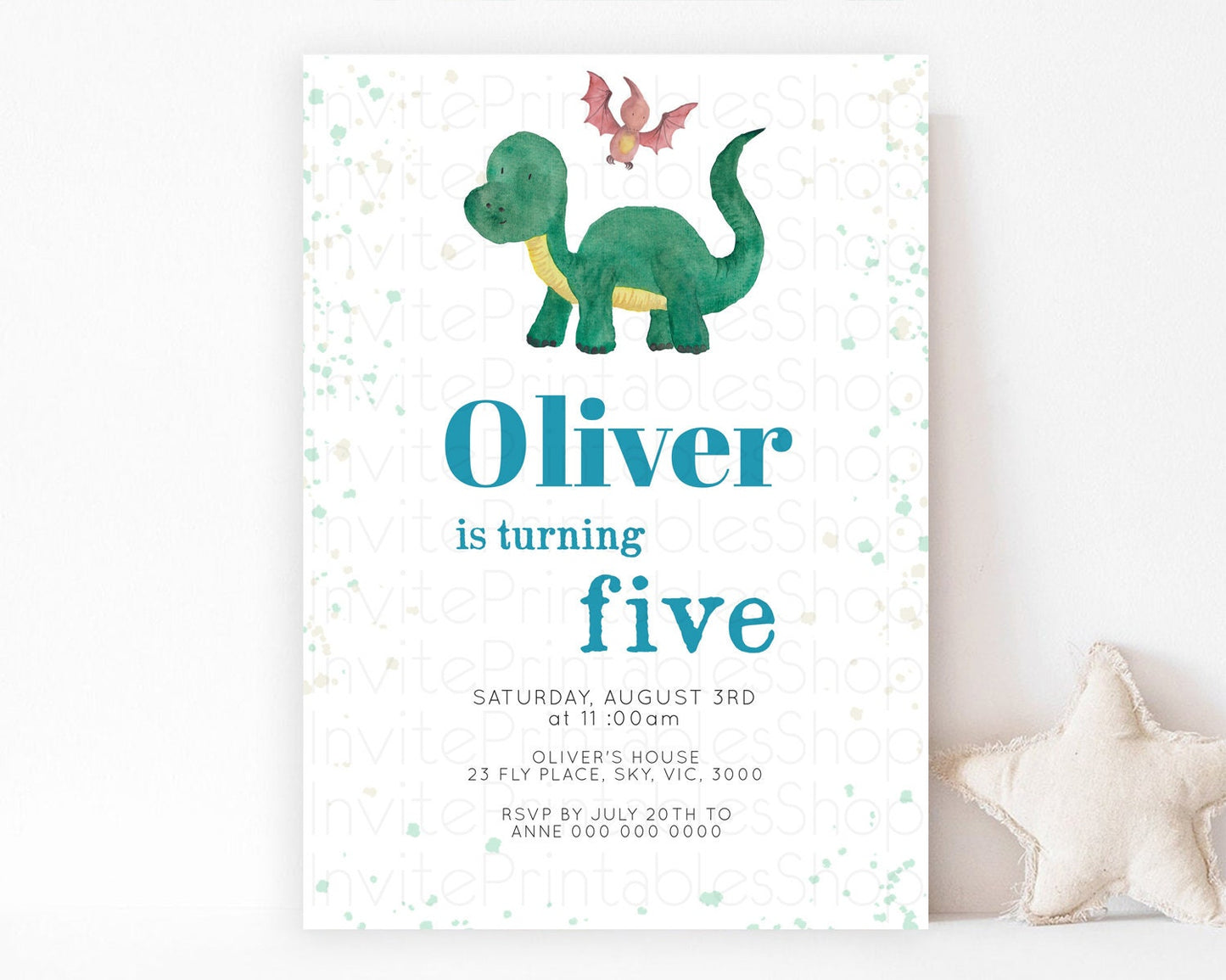 Dinosaur Birthday Invitation Dinosaur Volcano Invitation Watercolor Dinosaur Volcano T-Rex Raptor Jurassic 1st 2nd 3rd Birthday D10153