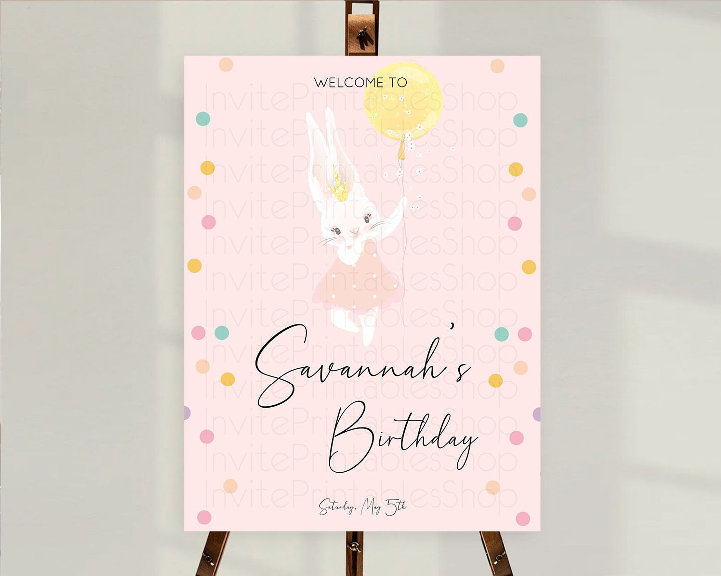 Bunny Welcome Sign Bunny Balloon Welcome Board Colorful Pastel Confetti Bunny Welcome Poster Sprinkles First Birthday Welcome Sign D10219