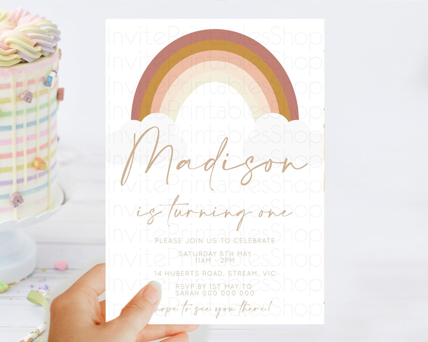 Pastel Rainbow Birthday Invitation Pastel Rainbow Invitation Rainbow Invitation Pastel Invitation Boho Rainbow 1st First Birthday D10122