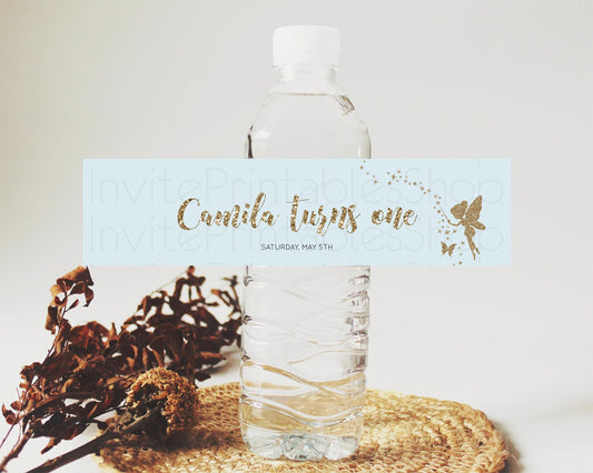 Editable Fairy Water Label Enchanted Garden Pastel Floral Butterfly Party De