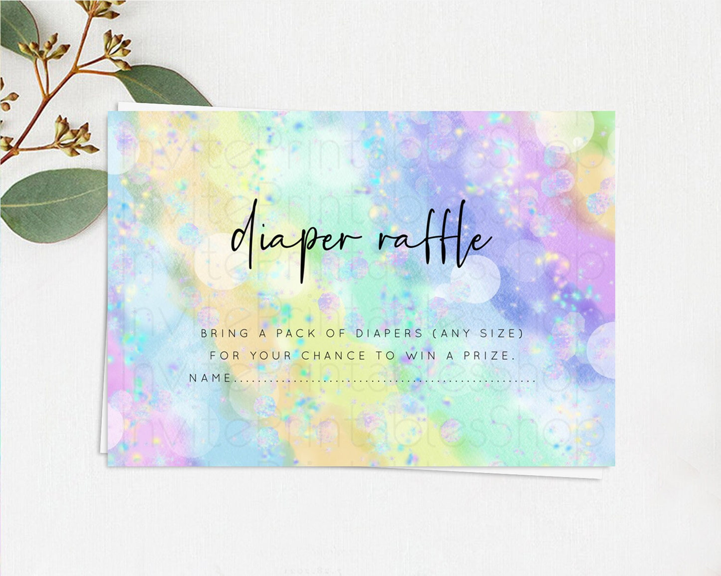 Rainbow Diaper Raffle Card Pastel Diaper Insert Colorful Pastel Watercolor Ombre Diaper Ticket Iridescent Sprinkles Raffle Game D10689