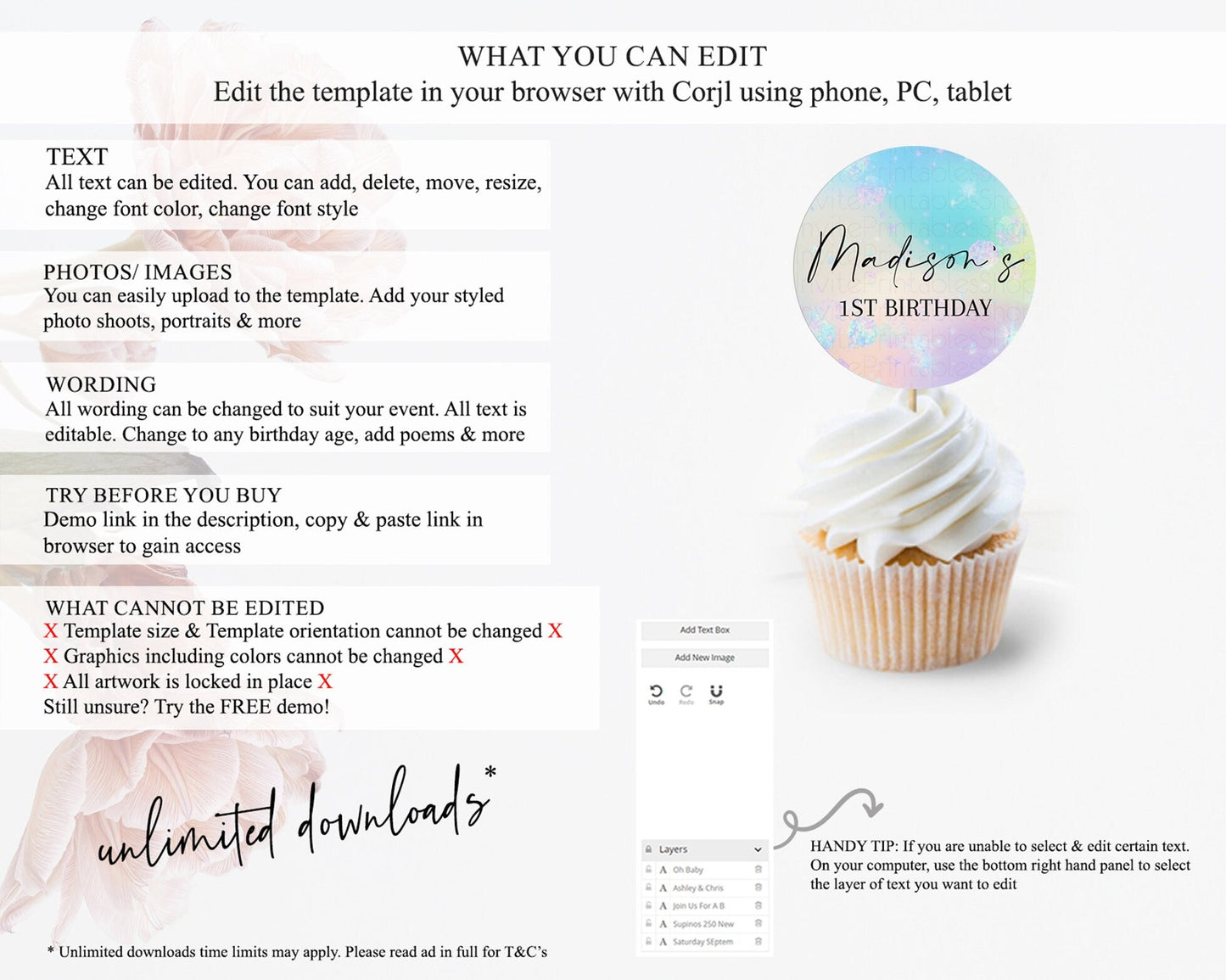 Rainbow Cupcake Toppers Pastel Cupcake Toppers Iridescent Sprinkles Colorful Pastel Watercolor Cupcake Ombre Pastel Cupcake Topper D10665