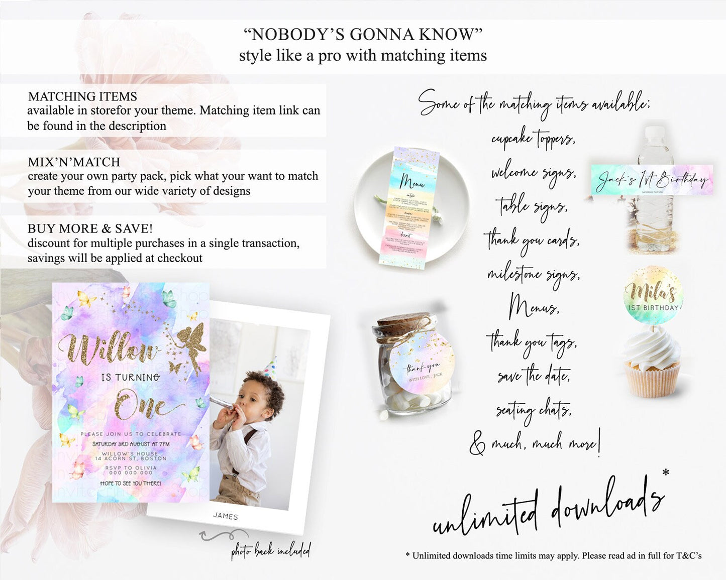 Pastel Fairy Birthday Invitation Pastel Butterflies Fairy Birthday Invitation Rainbow Ombre Watercolor 1st 2nd Birthday Invitation D23346