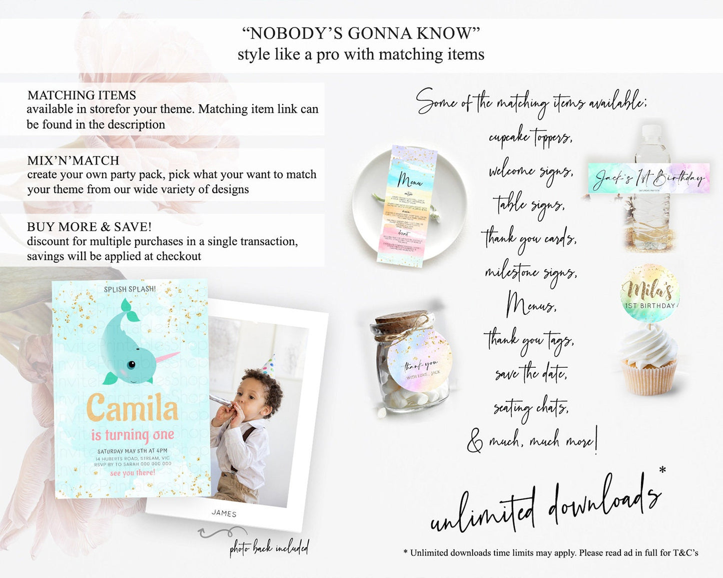 Narwhal Birthday Invitation Narwhal Unicorn Invitation Rainbow Sea Pastel Under Sea Unicorn Narwhal Party 3rd 2nd 1st First Birthday D10731