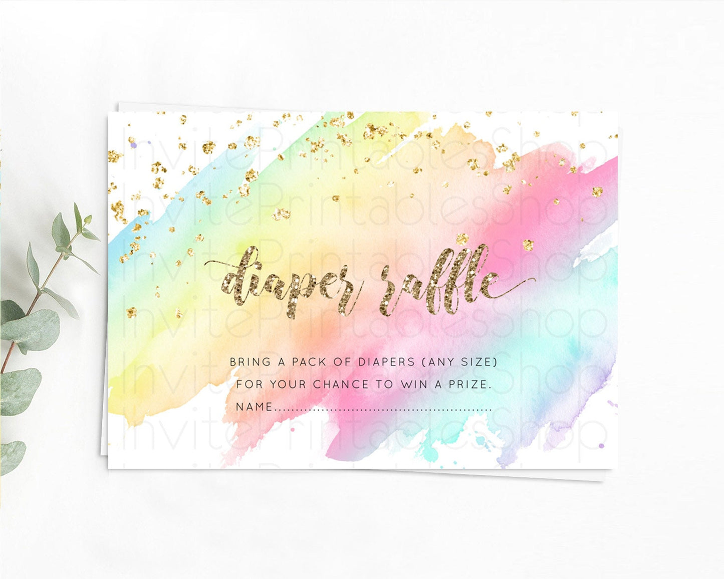 Pastel Diaper Raffle Card Pastel Rainbow Diaper Raffle Insert Colorful Ombre Watercolor Diaper Ticket Confetti Glitter Raffle Game D10495