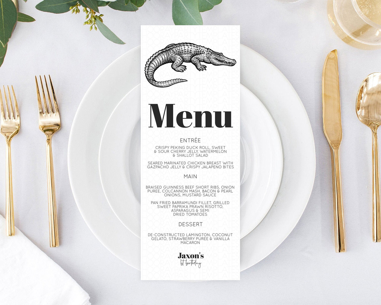 Crocodile Menu Alligator Menu Template Croc Gator Table Decor Croc Gator Dinner Dessert Menu Croc Gator Birthday Party Food Menu D10286