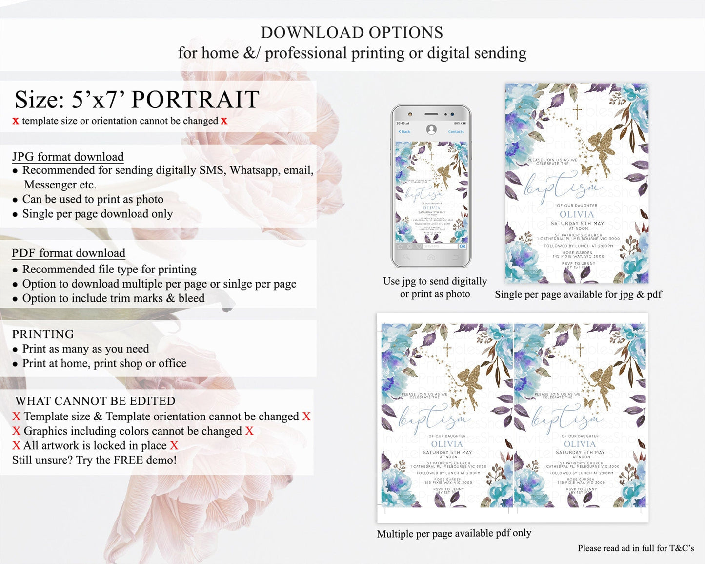 Fairy Baptism Invitation Fairy Baptism 1st Birthday Invitation Enchanted Secret Garden Christening Invite Pastel Floral Butterfly D10728