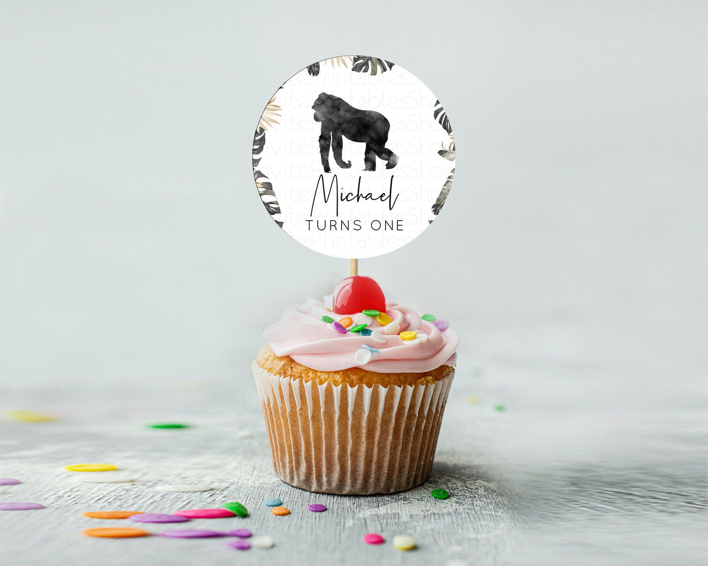Gorilla Cupcake Toppers Jungle Gorilla Cupcake Gorilla Party Decor Gorilla Jungle Adventure Zoo Green Palm Leaf Fern First Birthday D10804