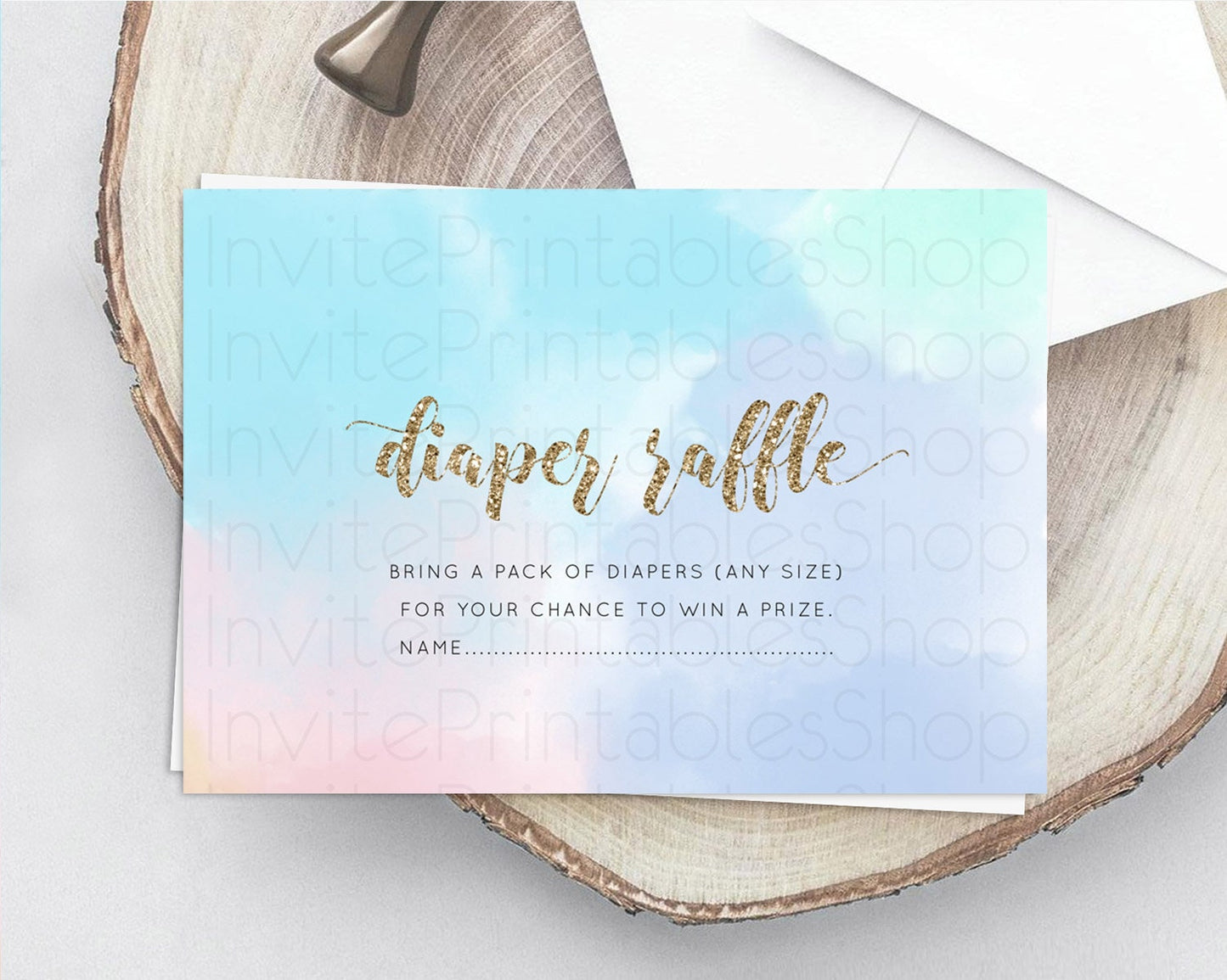 Pastel Diaper Raffle Card Pastel Rainbow Diaper Raffle Insert Colorful Ombre Watercolor Diaper Ticket Confetti Glitter Raffle Game D10378