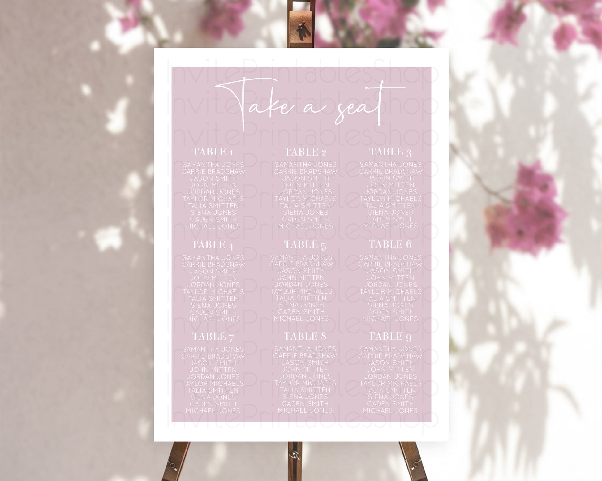 Editable Pink Seating Chart Plain Pink Seating Sign Minimalist Pink Seating