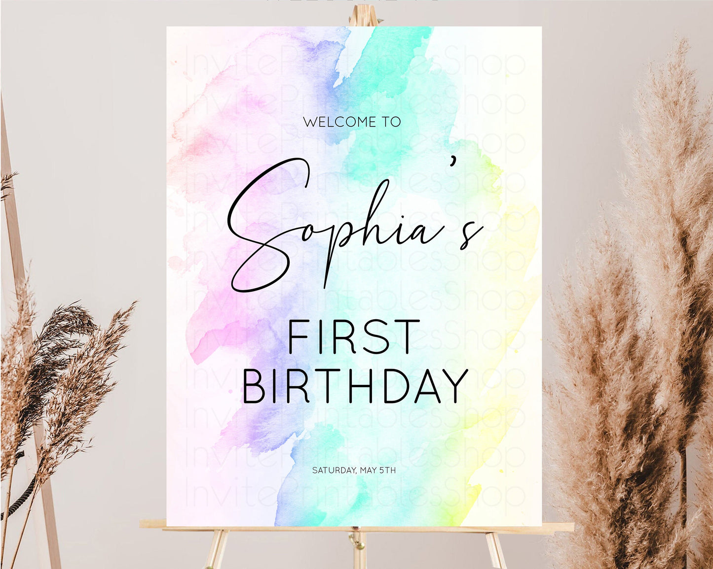 Rainbow Welcome Sign Pastel 1st Birthday Sign Ombre Watercolor Birthday Welcome Sign Pastel Splash Welcome Sign Glitter Sprinkle Sign C210