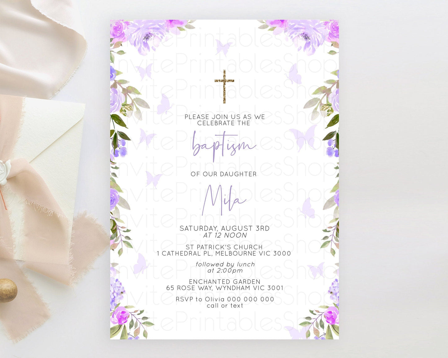Secret Garden Baptism Invitation Wildflower Baptism Birthday Invite Pastel Flowers Christening Invite Enchanted Garden Boho Floral D10719