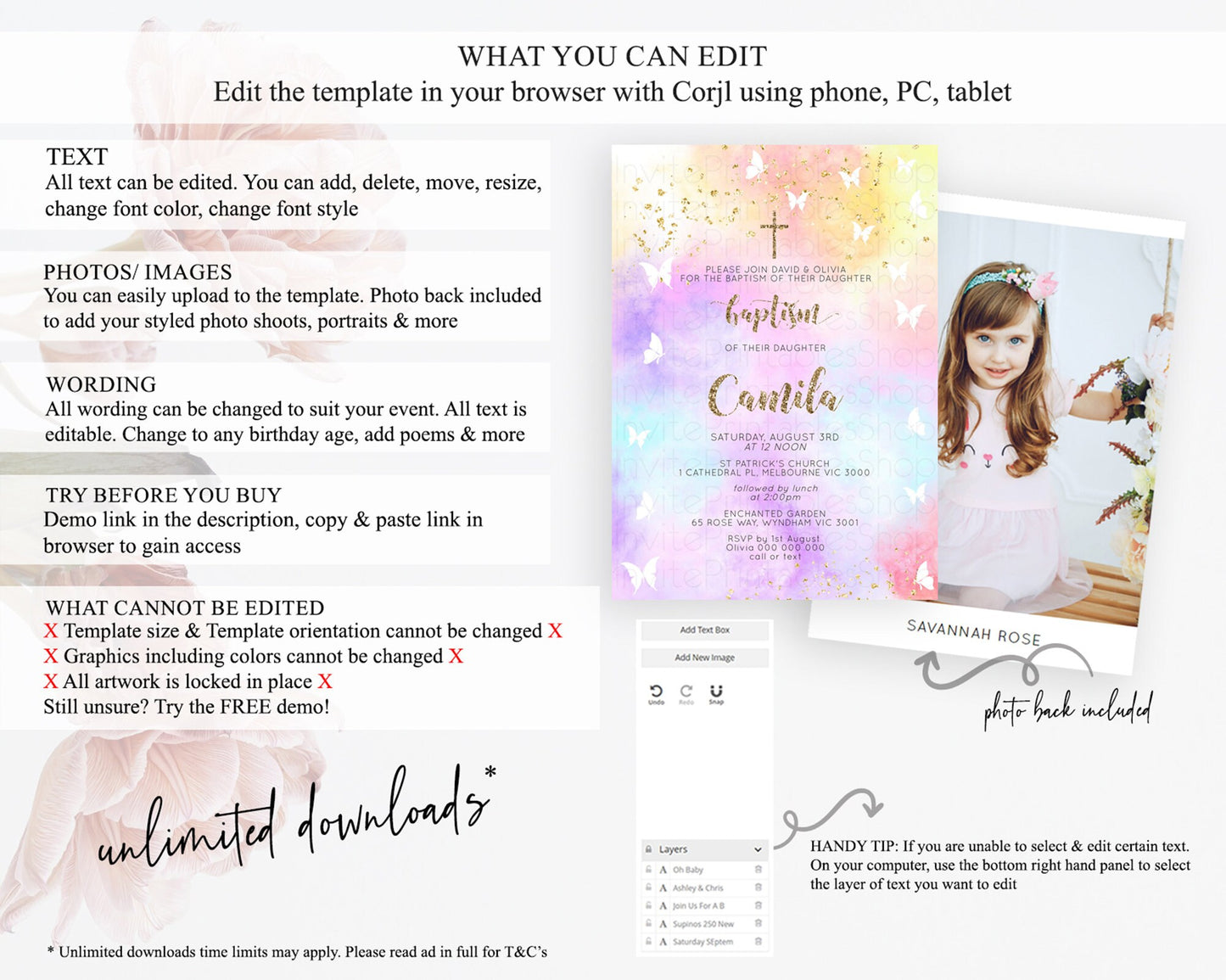 Pastel Baptism Invitation Pastel Colors Watercolor Baptism 1st Birthday Party Gold Ombre Pastel Rainbow Christening Holy Communion D10435