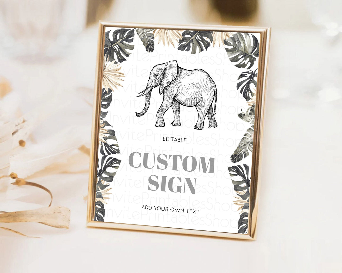 Elephant Sign Elephant Safari Adventure Party Table Sign Decor Dried Palm Fern Zoo 1st Birthday Baptism Baby Shower Bridal Shower D10806