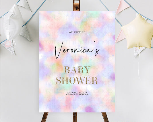 Editable Pastel Baby Shower Welcome Sign Pastel Rainbow Welcome Sign Colorfu