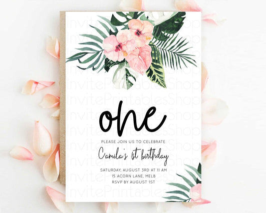 Tropical Invitation Tropical Birthday Invitation Tropical Floral Invitation Palm Leaf Fern Invite Frangipani White Orchid Invitation D11017