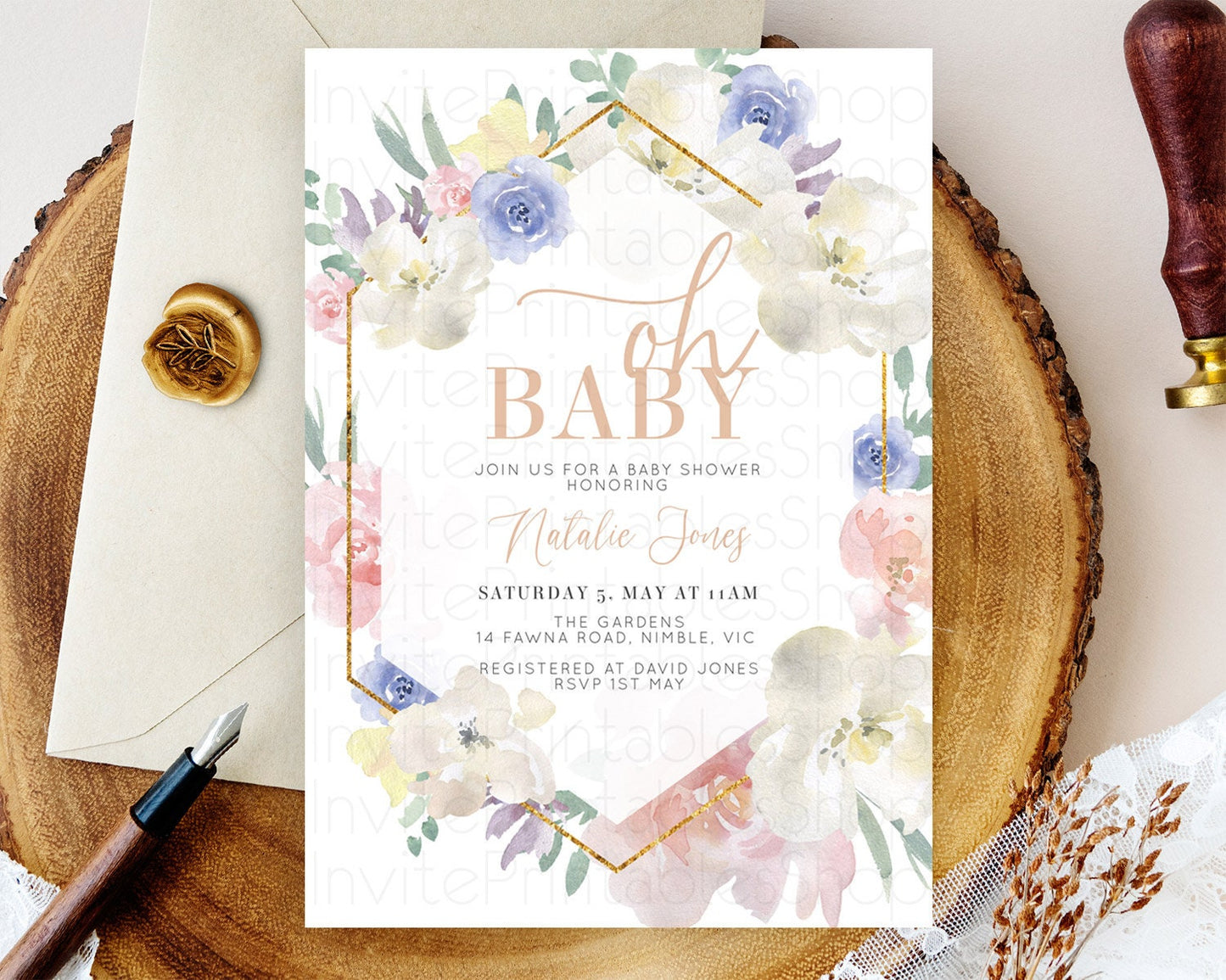 Wildflower Baby Shower Invitation Secret Garden Baby Shower Invitation Pastel Flowers Invite Enchanted Garden Shower Floral Theme D10254