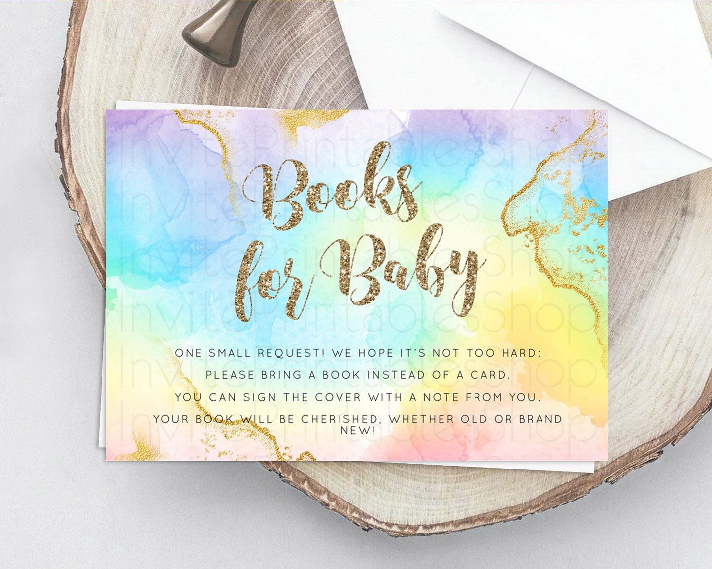 Pastel Books For Baby Card Pastel Rainbow Book Insert Colorful Ombre Watercolor Book Card Confetti Glitter Baby Book Poem Request D10589