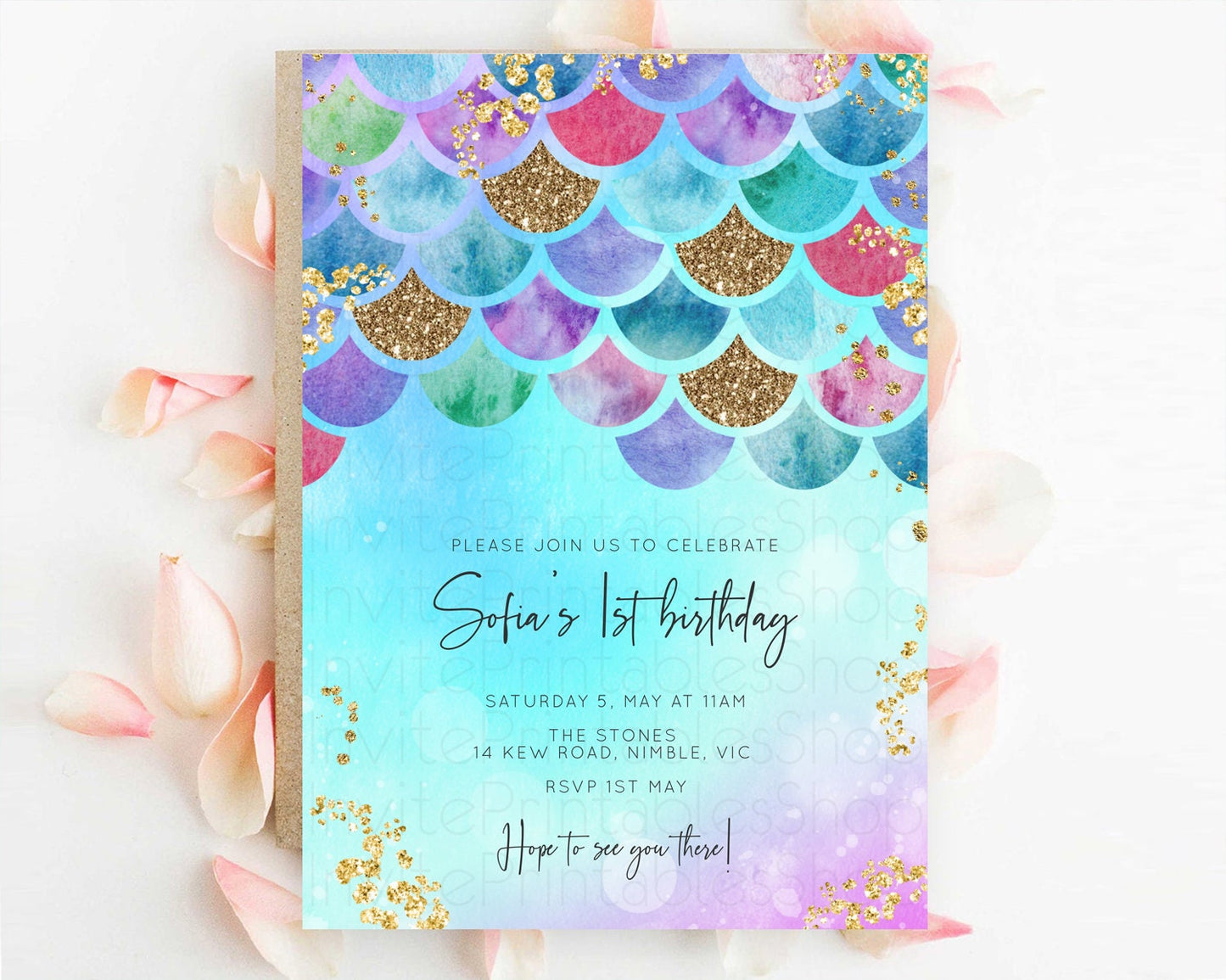 Rainbow Fish Invitation Rainbow Fish Birthday Invitation Watercolor Mermaid Invitation Rainbow Sea Invitation Pastel First Birthday D10581