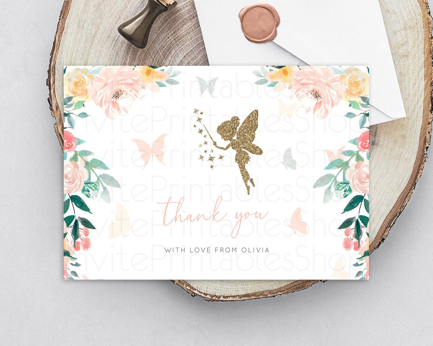 Fairy Thank You Fairy Thank You Card Enchanted Garden Pastel Butterfly Birthday Thank You Floral Secret Garden Teacher Thank You D10789