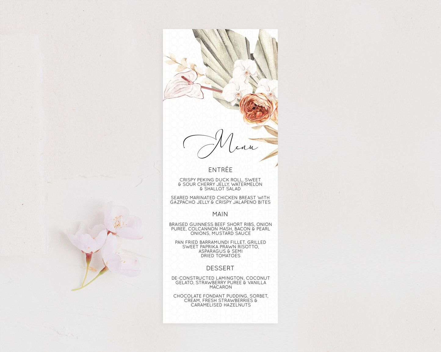 Tropical Menu Template Tropical Menu Palm Leaf Fern Table Decor Frangipani Floral White Orchid Dinner Dessert Menu Party Food Menu D11070