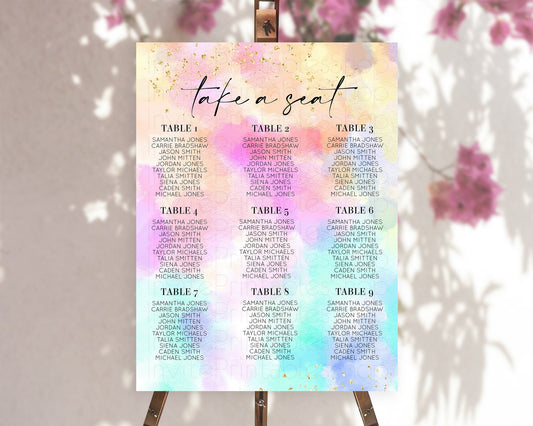 Editable Rainbow Seating Chart Pastel Seating Chart Colorful Pastel Watercol
